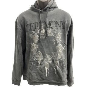 AllSaints Hoodie Men's‎ Medium Gray Ceremony Roses Embroider Pullover Sweatshirt